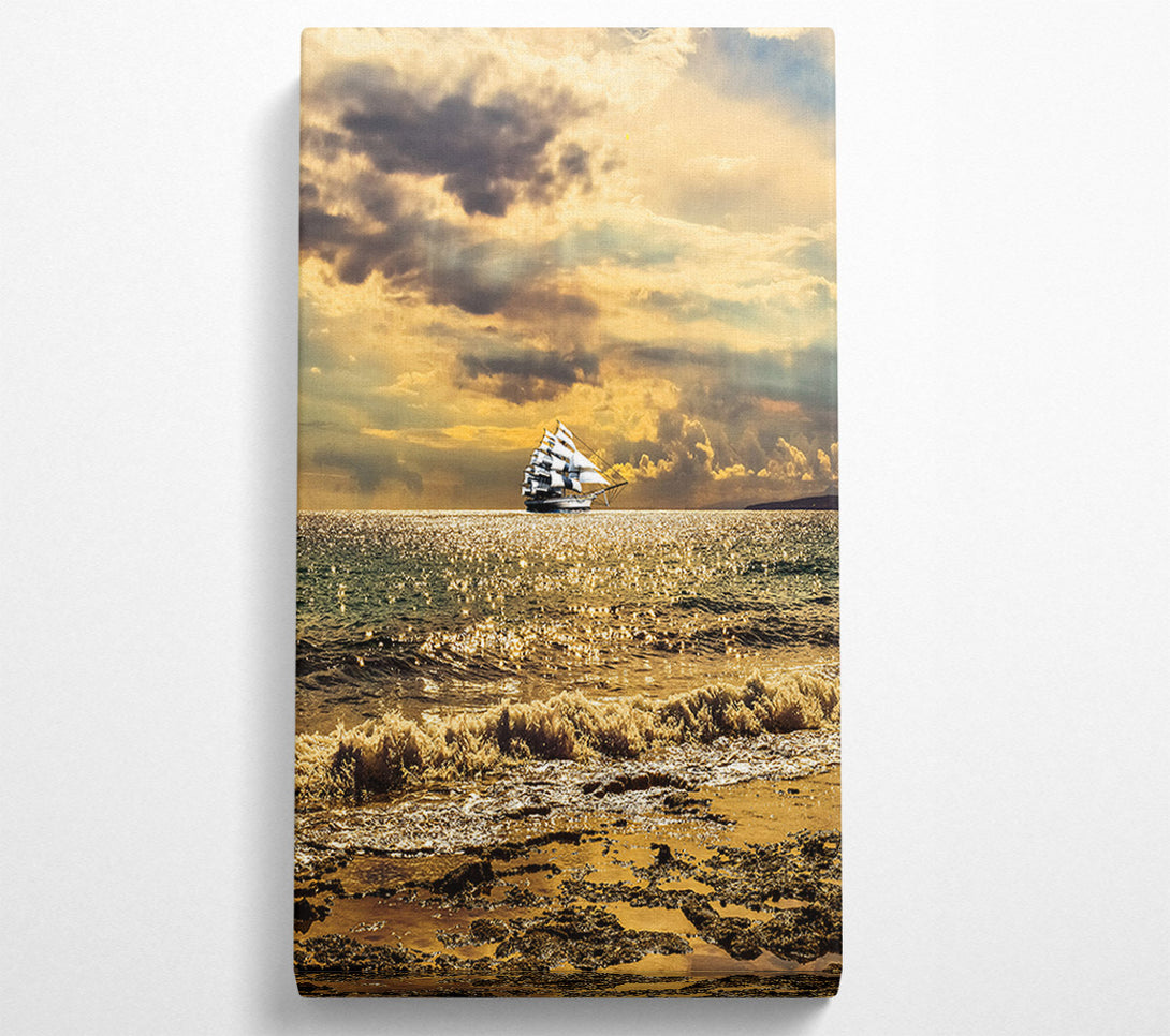  A Canvas Print of Distant White Ship On Golden Sea Canvas Wall Art