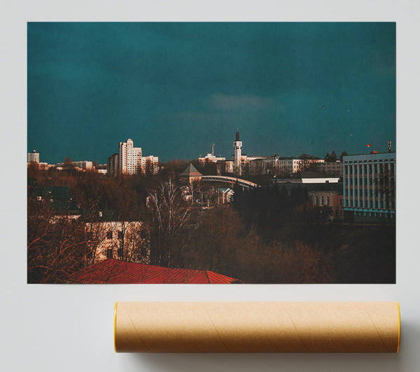 Teal City Skyline Poster