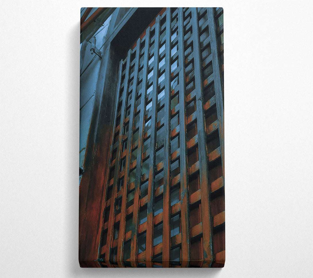  A Canvas Print of Indigo Wooden Grid Canvas Wall Art