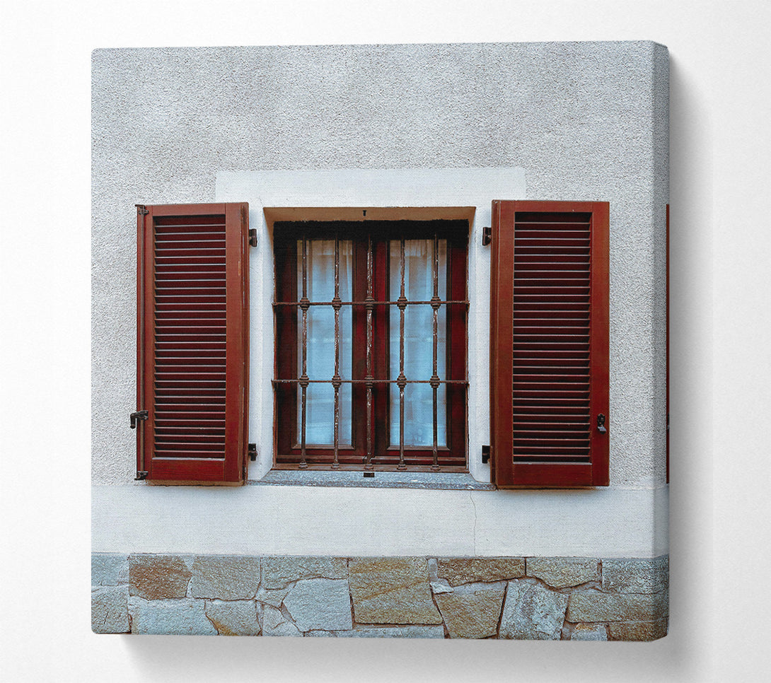  A Canvas Print of Burgundy Shutter Window Canvas Print