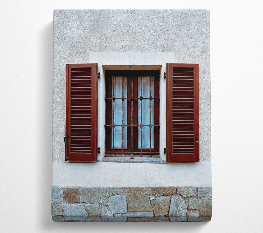  A Canvas Print of Burgundy Shutter Window Canvas Print