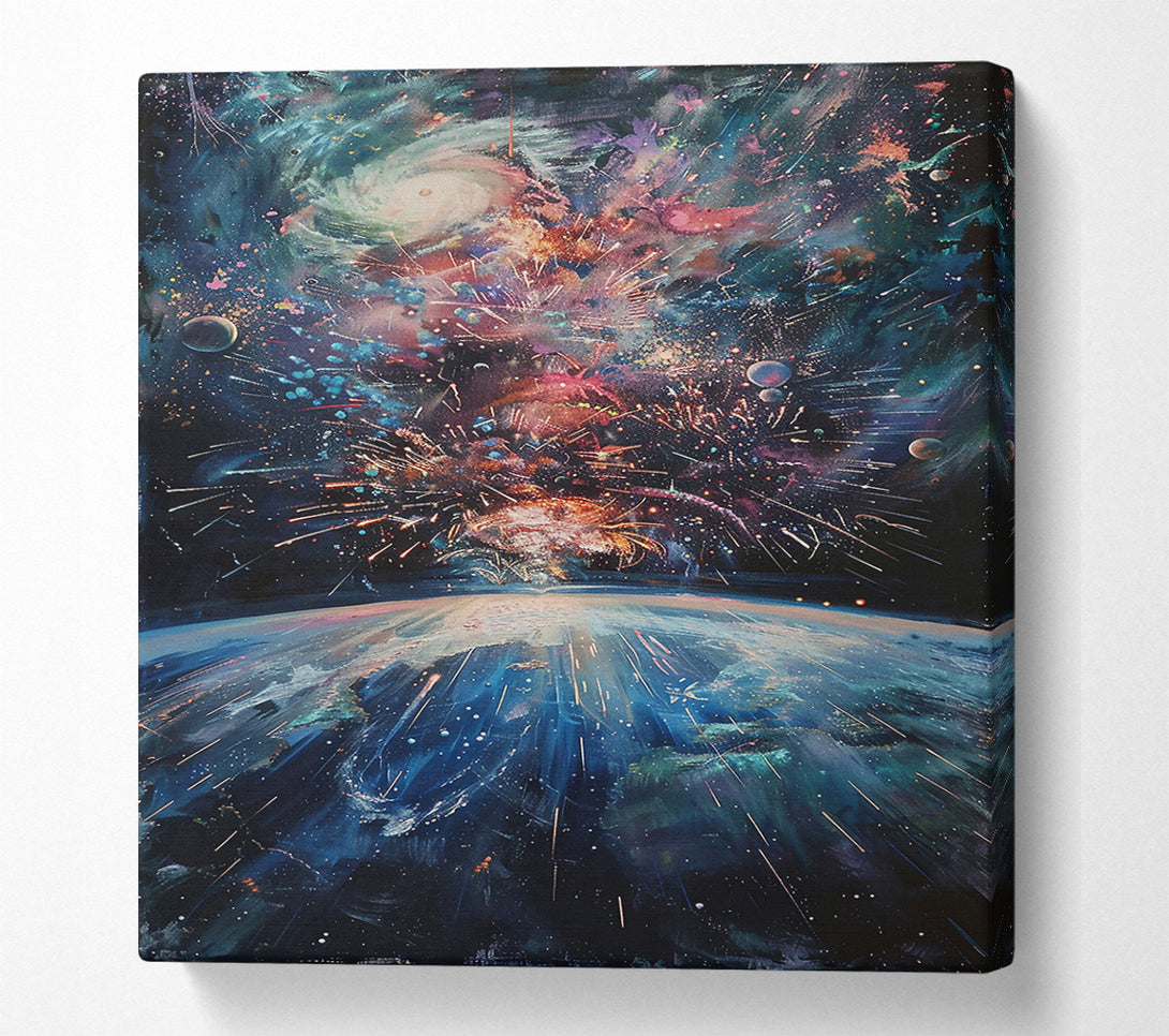  A Canvas Print of Blue Cosmic Fireworks Canvas Print