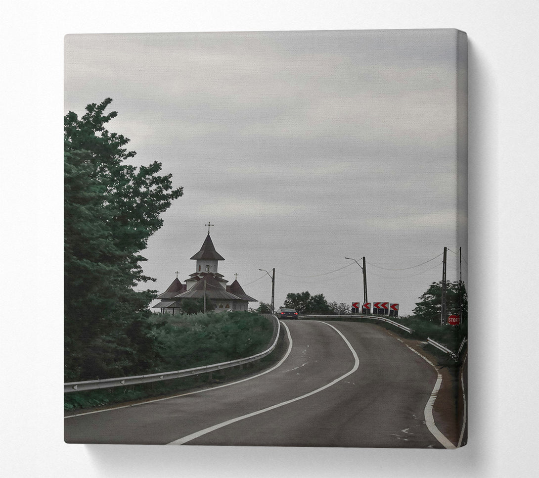  A Canvas Print of Gray Skies, Winding Road Canvas Print