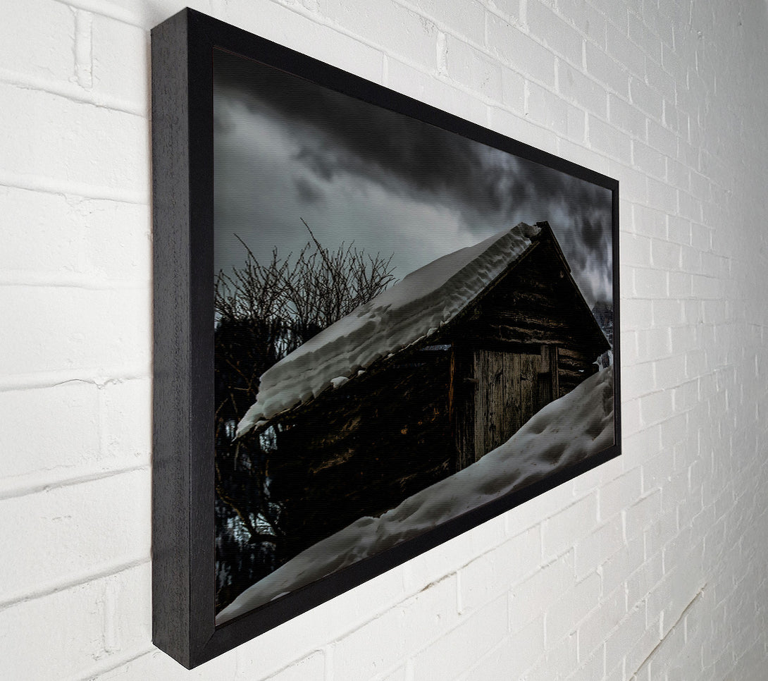  A Canvas Print of White Snowed Cabin Canvas Wall Art