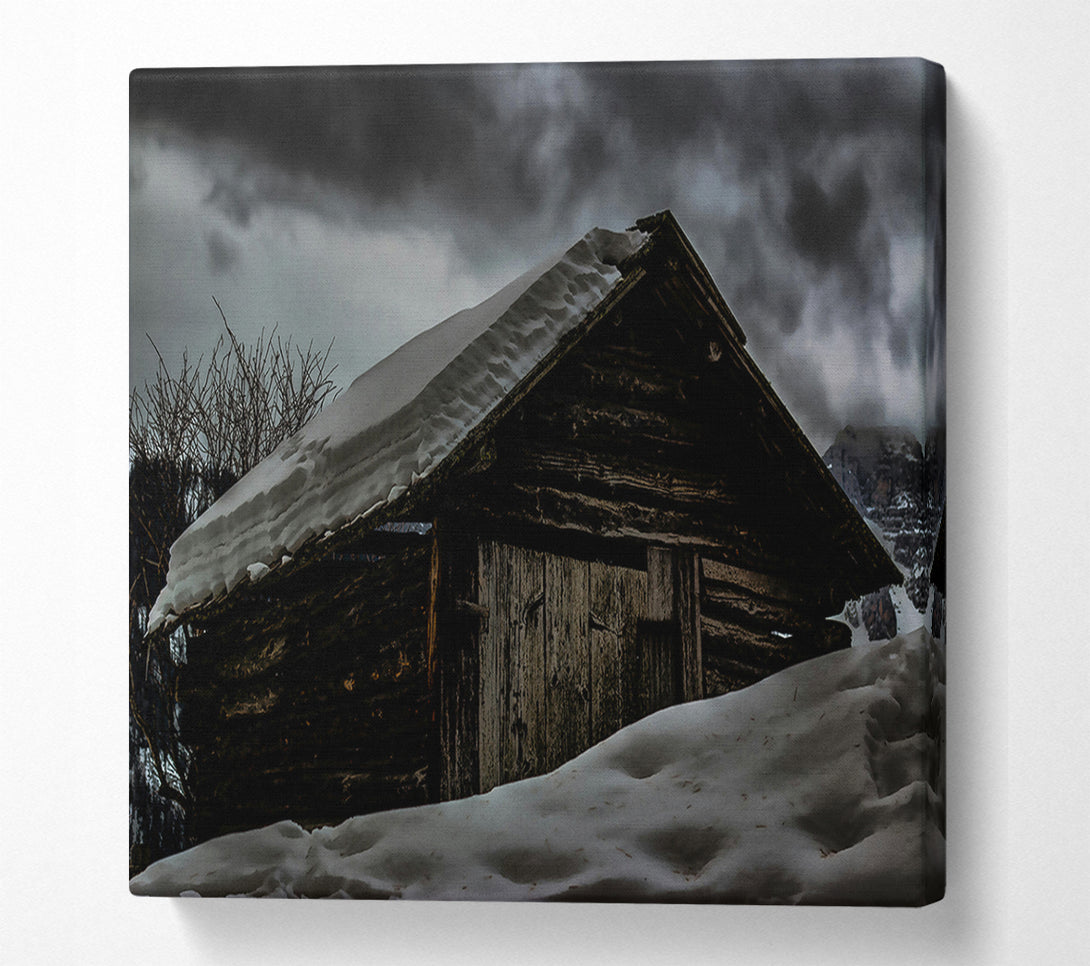  A Canvas Print of White Snowed Cabin Canvas Wall Art