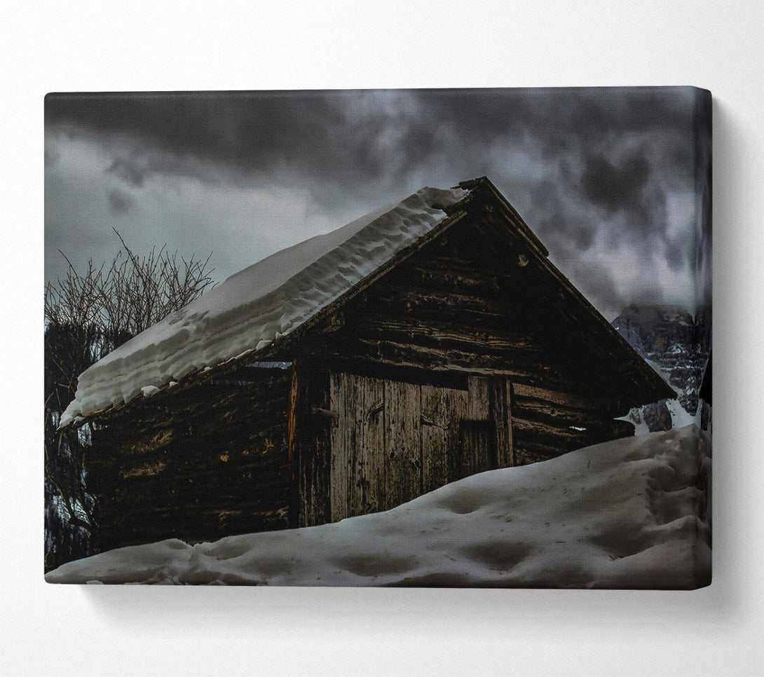  A Canvas Print of White Snowed Cabin Canvas Wall Art