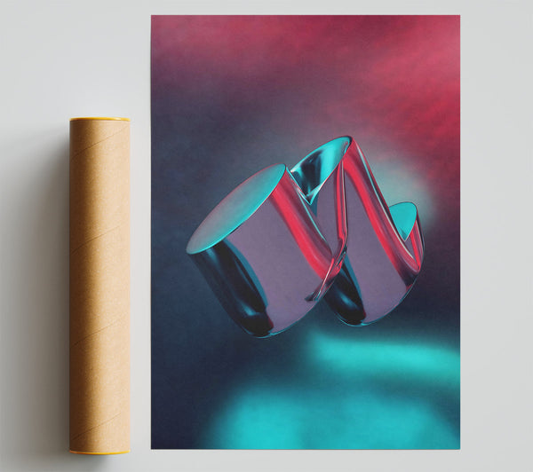 Teal Metallic Curves Giclee Print