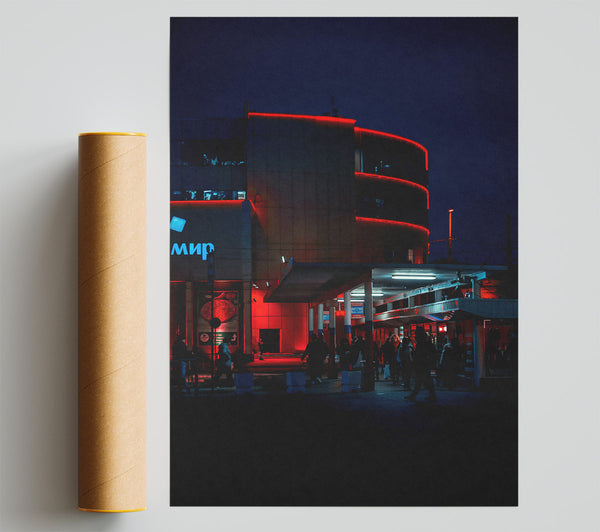 Red Neon Cityscape Poster
