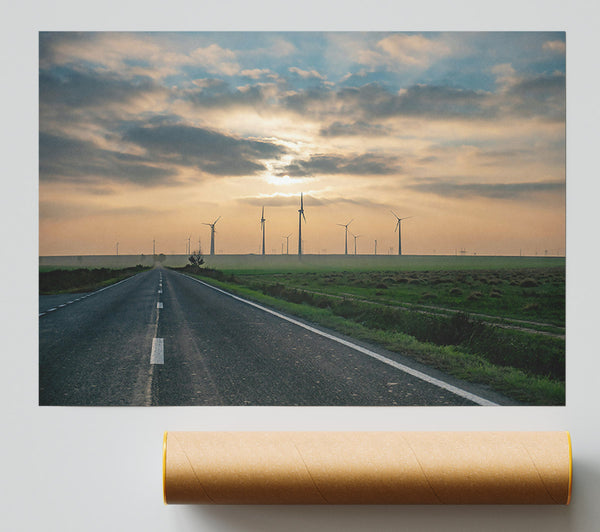 Golden Windmills Road Print