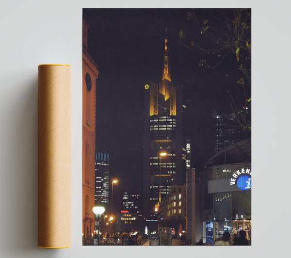 Golden Cityscape Night Poster