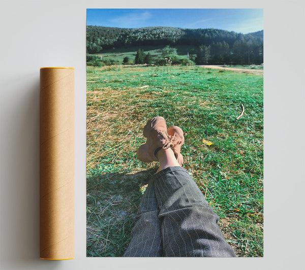 Tan Shoes In Green Grass Print