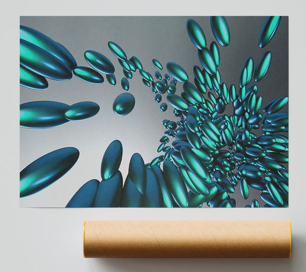 Teal Ovoids Ascending Print
