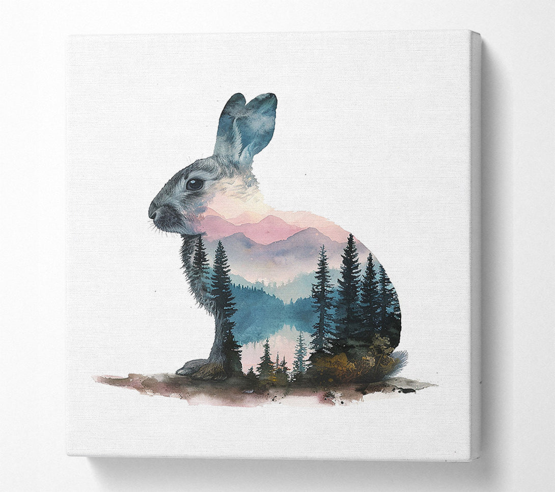  A Canvas Print of Double Exposure Rabbit And Woods Canvas Art