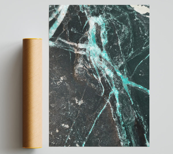 Teal Veins On Black Poster