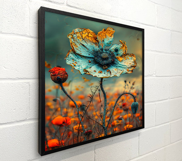 Faded Teal Poppy Field