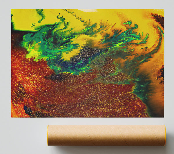Golden Green Swirls Poster