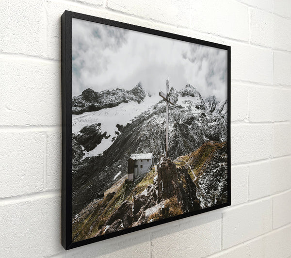White Cross On Snowcapped Peaks
