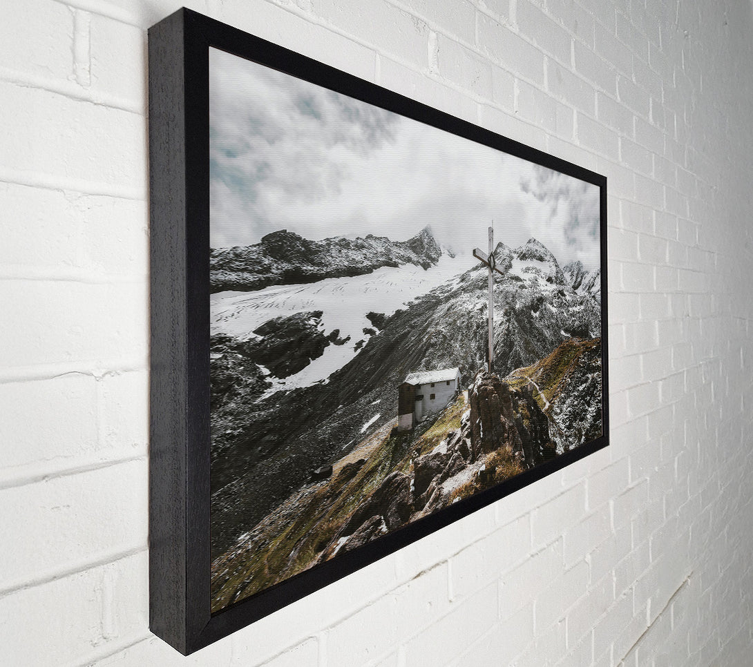  A Canvas Print of White Cross On Snowcapped Peaks Canvas Print
