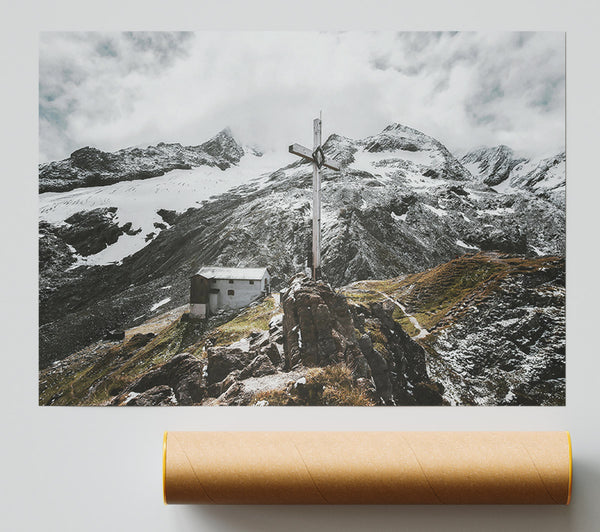 White Cross On Snowcapped Peaks Giclee Print