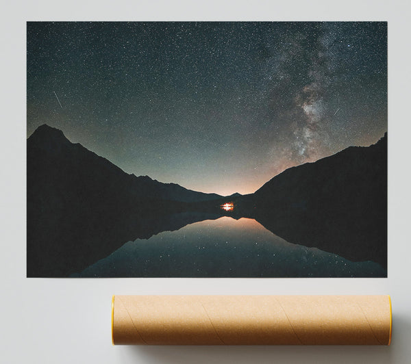 Orange Milky Way Reflection Poster