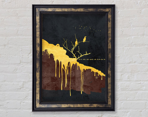 Dripping Gold Birds Framed Print