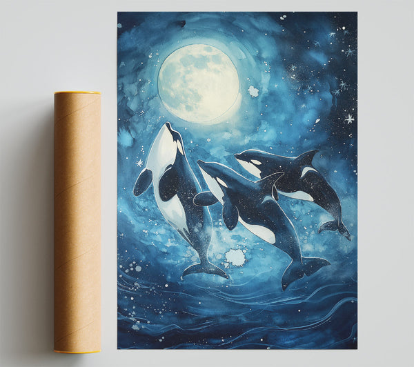 Blue Moon Orcas Poster