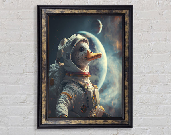 Duck In Space Framed Print