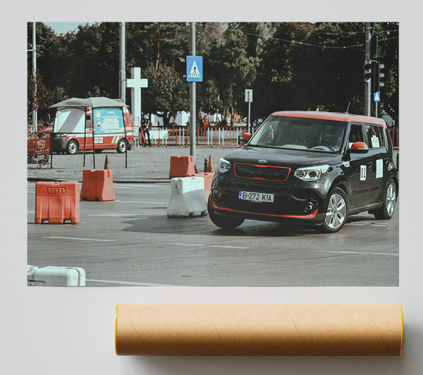Black Kia In City Poster