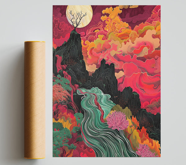 Crimson Mountain Stream Poster