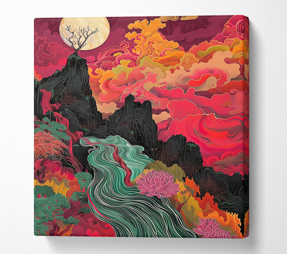  A Canvas Print of Crimson Mountain Stream Canvas Wall Art
