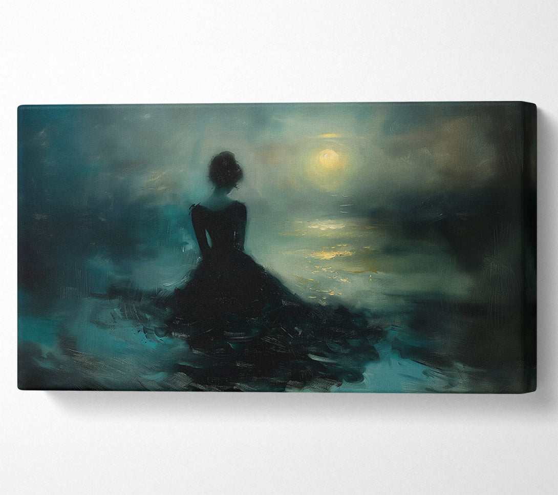  A Canvas Print of Teal Moonlight Silhouette Canvas Art