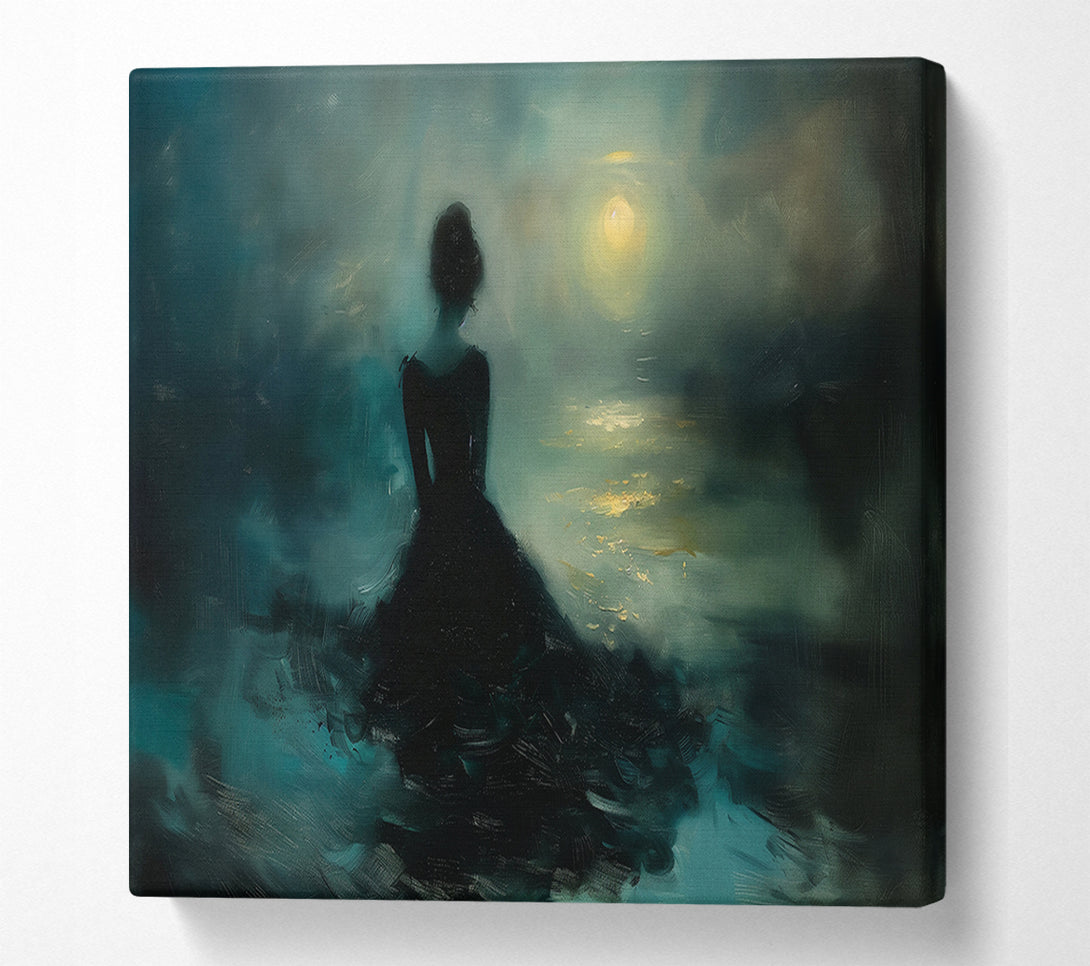  A Canvas Print of Teal Moonlight Silhouette Canvas Art