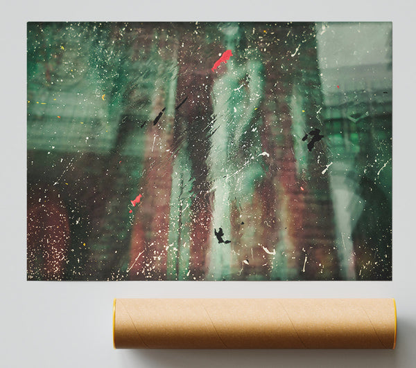 Green Splattered Reflections Poster