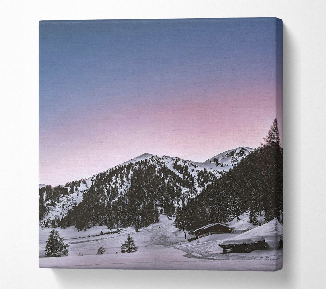  A Canvas Print of Pink Sky Mountain Cabin Canvas Print