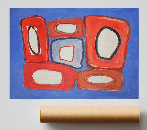 Blue Red Abstract Shapes Poster