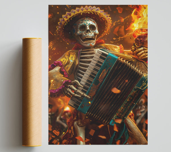 Teal Accordion Skeleton Giclee Print