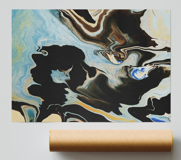 Black And Azure Swirls Poster