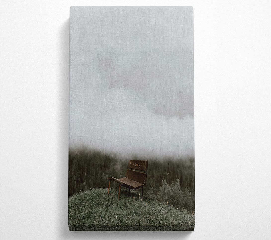  A Canvas Print of Brown Bench In The Mist. Canvas Art