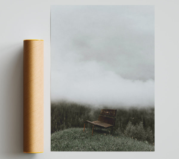 Brown Bench In The Mist. Poster