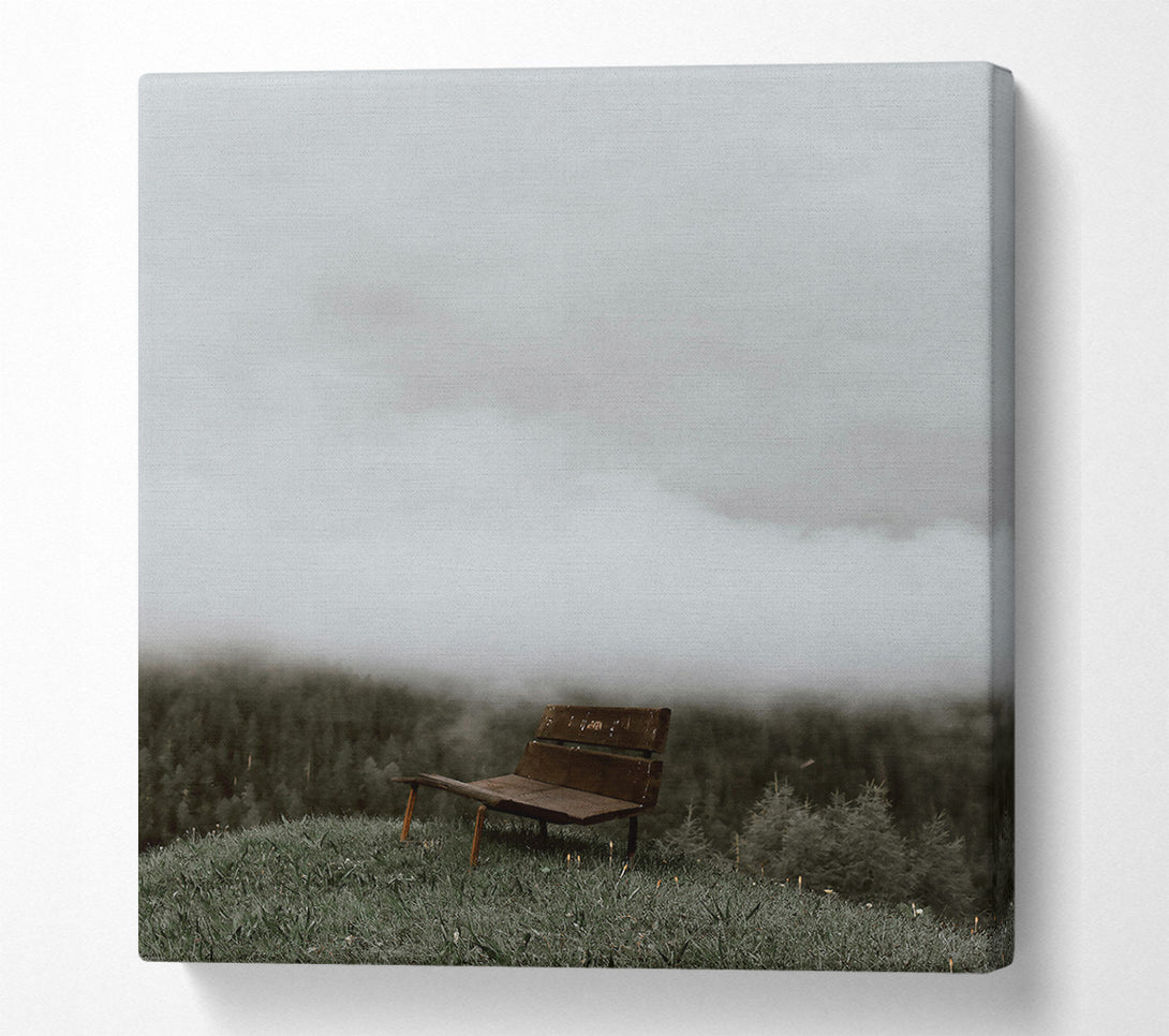  A Canvas Print of Brown Bench In The Mist. Canvas Art