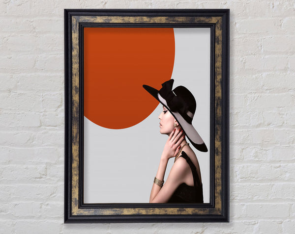 Elegant Lady With Orange Circle Framed Print