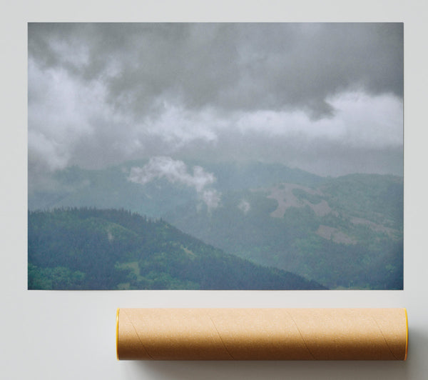 Gray Clouds Over Hills Poster