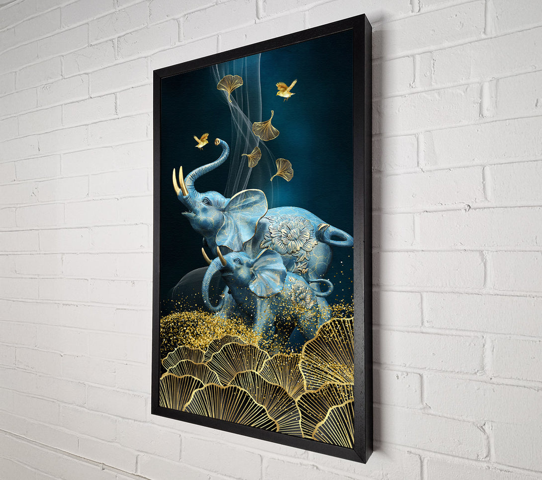  A Canvas Print of Elephant Gold Leaves Canvas Wall Art