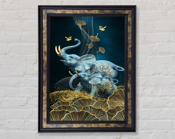 Elephant Gold Leaves Framed Print