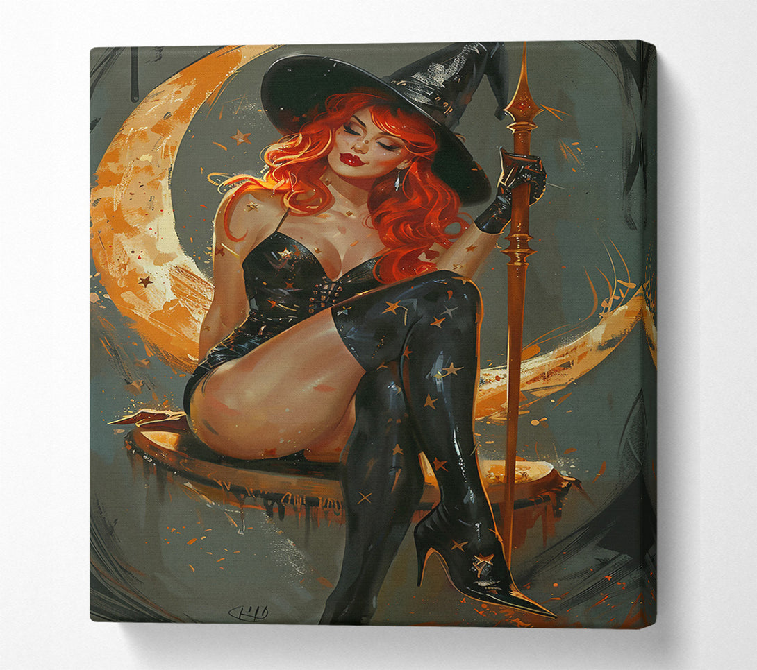  A Canvas Print of Golden Moon Witch Canvas Art