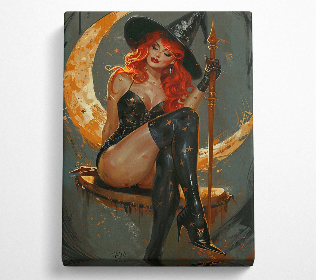  A Canvas Print of Golden Moon Witch Canvas Art