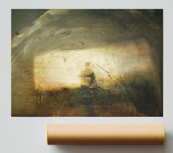 Golden Figure In Fog Poster