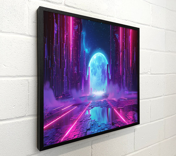 Neon Cityscape Moon