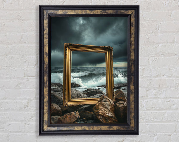 Empty Picture Frame On A Beach Framed Print