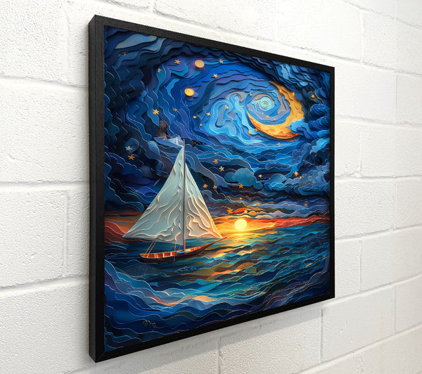 Blue Night Sailboat